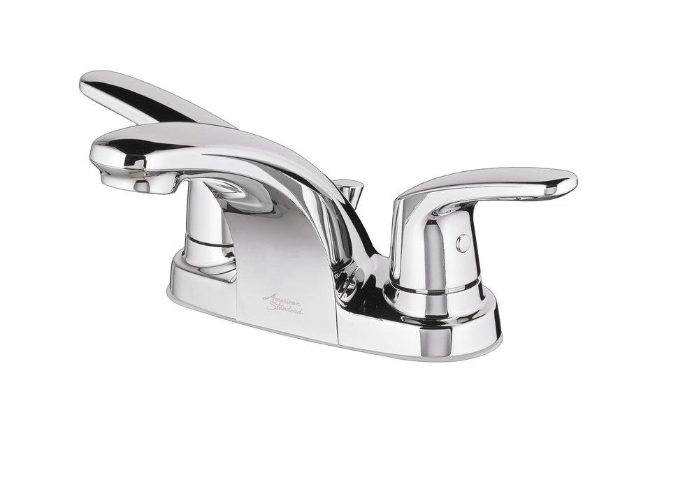 American Standard Polished Chrome Two Handle Centerset Bathroom Sink Faucet with Metal Drain Assembly 