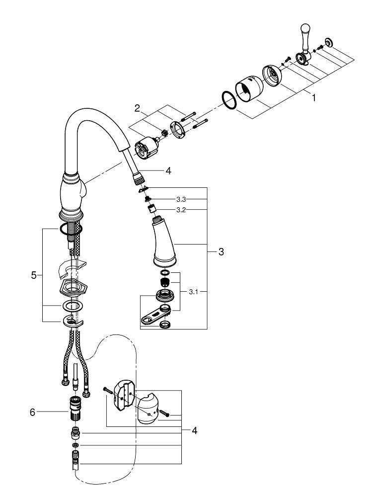 GROHE StarLight® Chrome Single Handle Pull Out Kitchen Faucet 