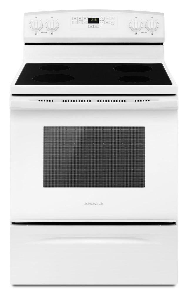 Amana White 29-7/8 in. Electric 4-Burner Smoothtop Freestanding Range 