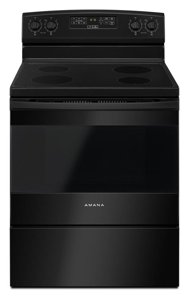 Amana Black 29-7/8 in. Electric 4-Burner Smoothtop Freestanding Range 