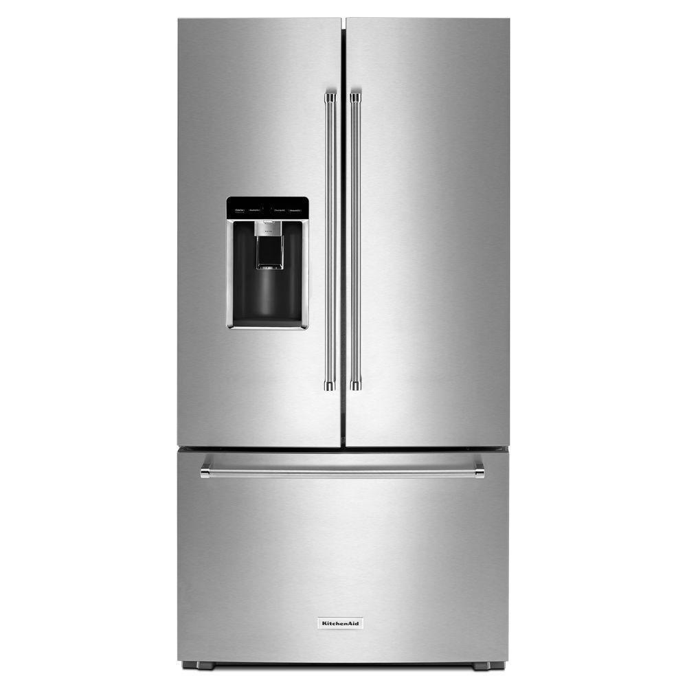 KitchenAid Stainless Steel 35-13/16 in. 23.8 cu. ft. Counter Depth, French Door Refrigerator 