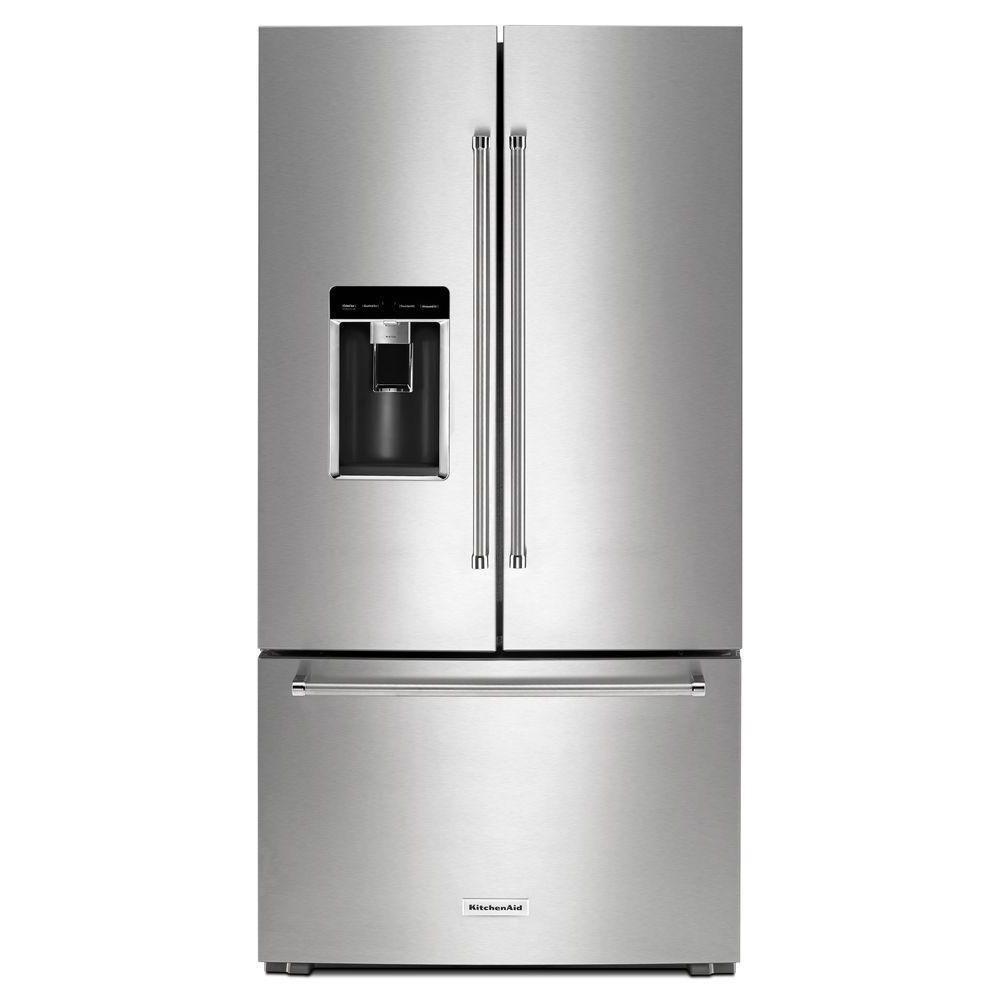 KitchenAid Stainless Steel 35-13/16 in. 23.8 cu. ft. Counter Depth French Door Refrigerator 