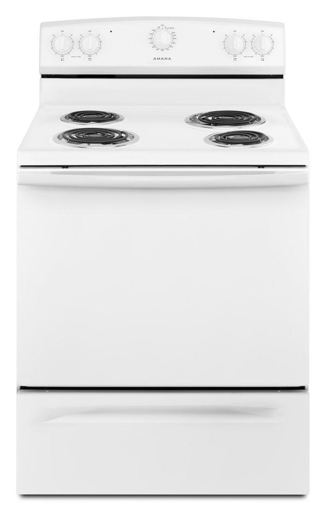 Amana White 29-7/8 in. Electric 4-Burner Coil Freestanding Range 