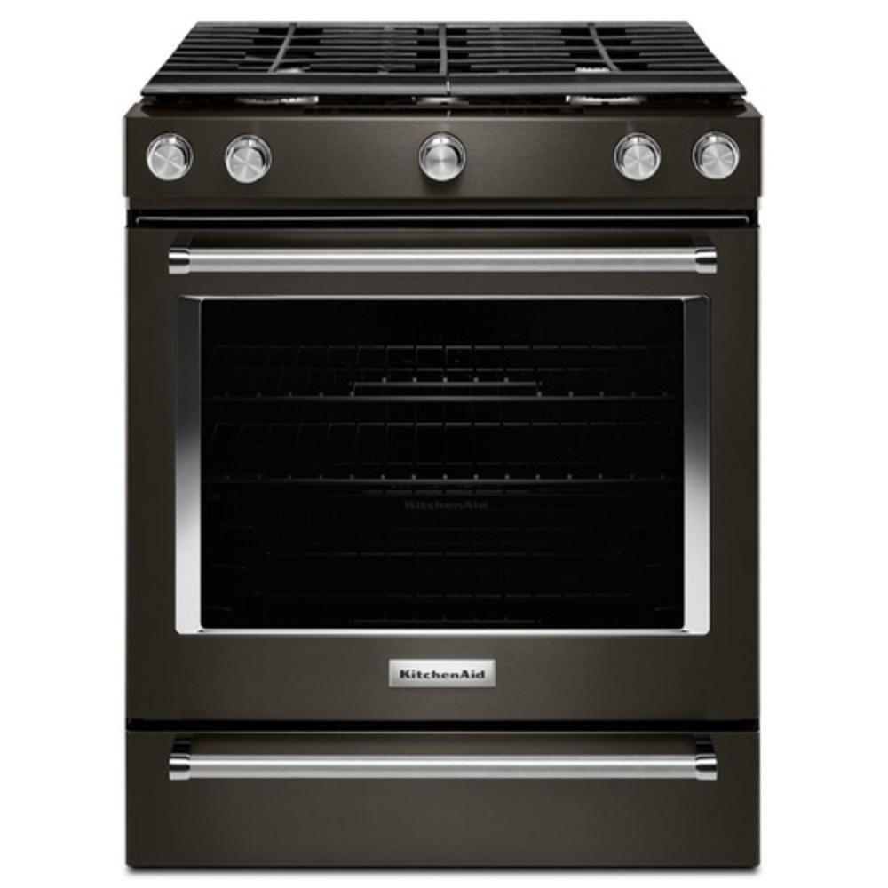 KitchenAid Black Stainless Steel 29-7/8 in. Gas 5-Burner Sealed Slide-in Range 