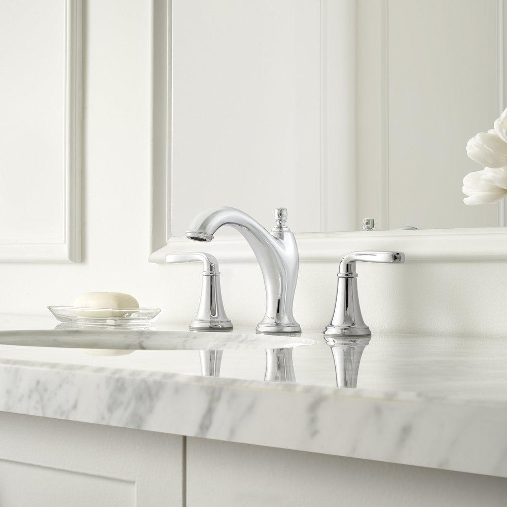 Pfister Polished Chrome Two Handle Widespread Bathroom Sink Faucet 