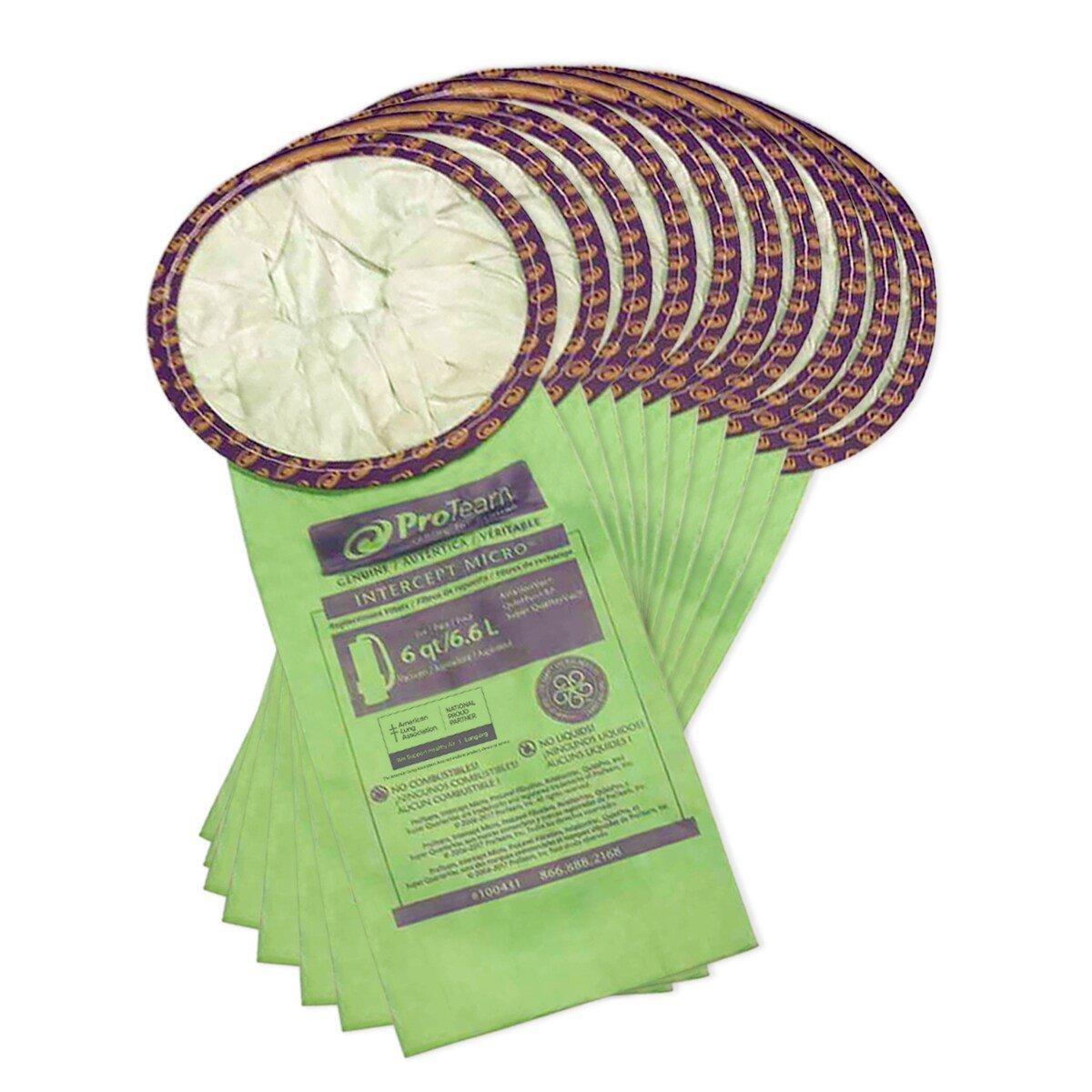 ProTeam&reg; Green Intercept Micro Filter Bag 10 Pack for Pro Team Super QuarterVac HEPA 6 qt Backpack Vacuum Cleaner 