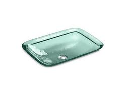20-5/8 in. Vessel Mount Rectangular Glass Bathroom Sink in Translucent Dew