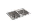 KOHLER Stainless Steel 33 x 22 in. 3 Hole Double Bowl Dual Mount Kitchen Sink 