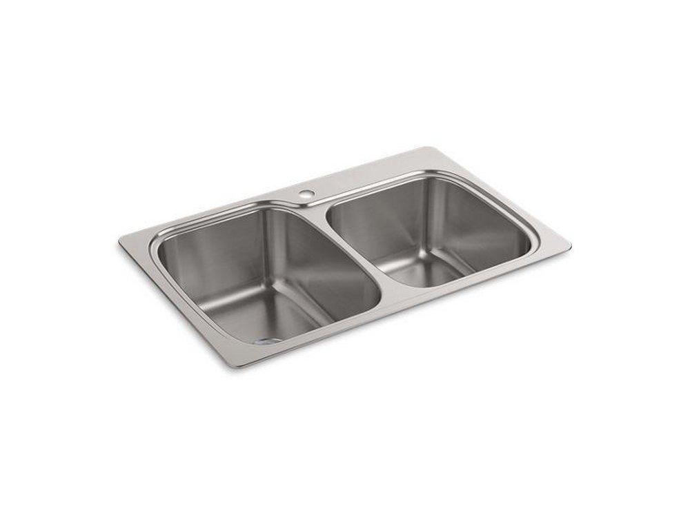 KOHLER Stainless Steel 33 x 22 in. 3 Hole Double Bowl Dual Mount Kitchen Sink 