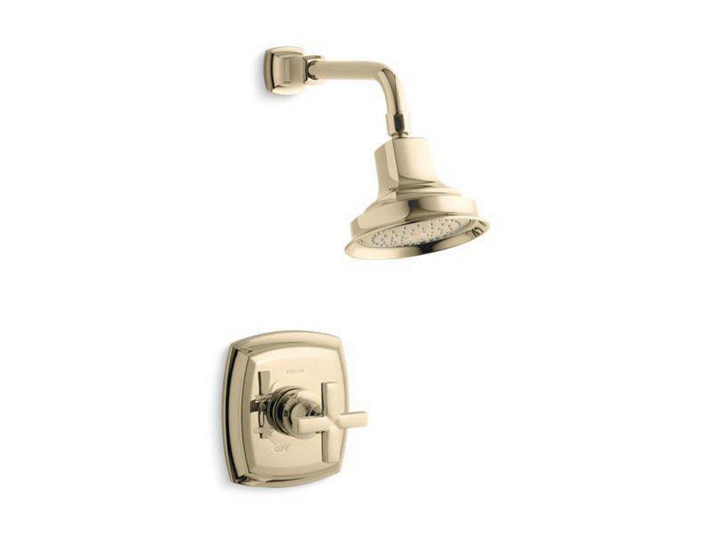 KOHLER Vibrant&reg; French Gold 2.5 gpm Shower Valve Trim with Showerhead and Single Cross Handle 