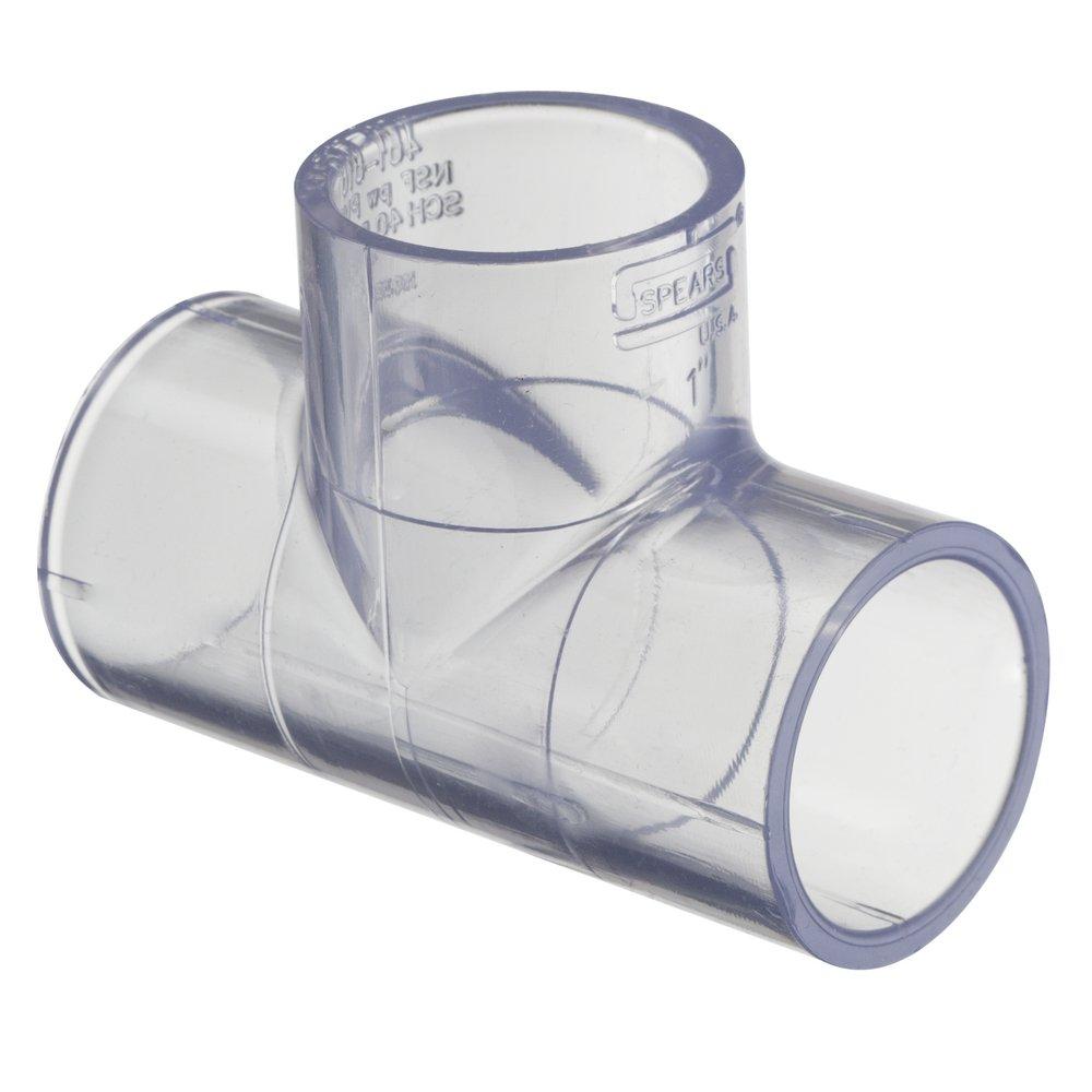 Clear Socket Straight Schedule 40 PVC Tee in Clear 