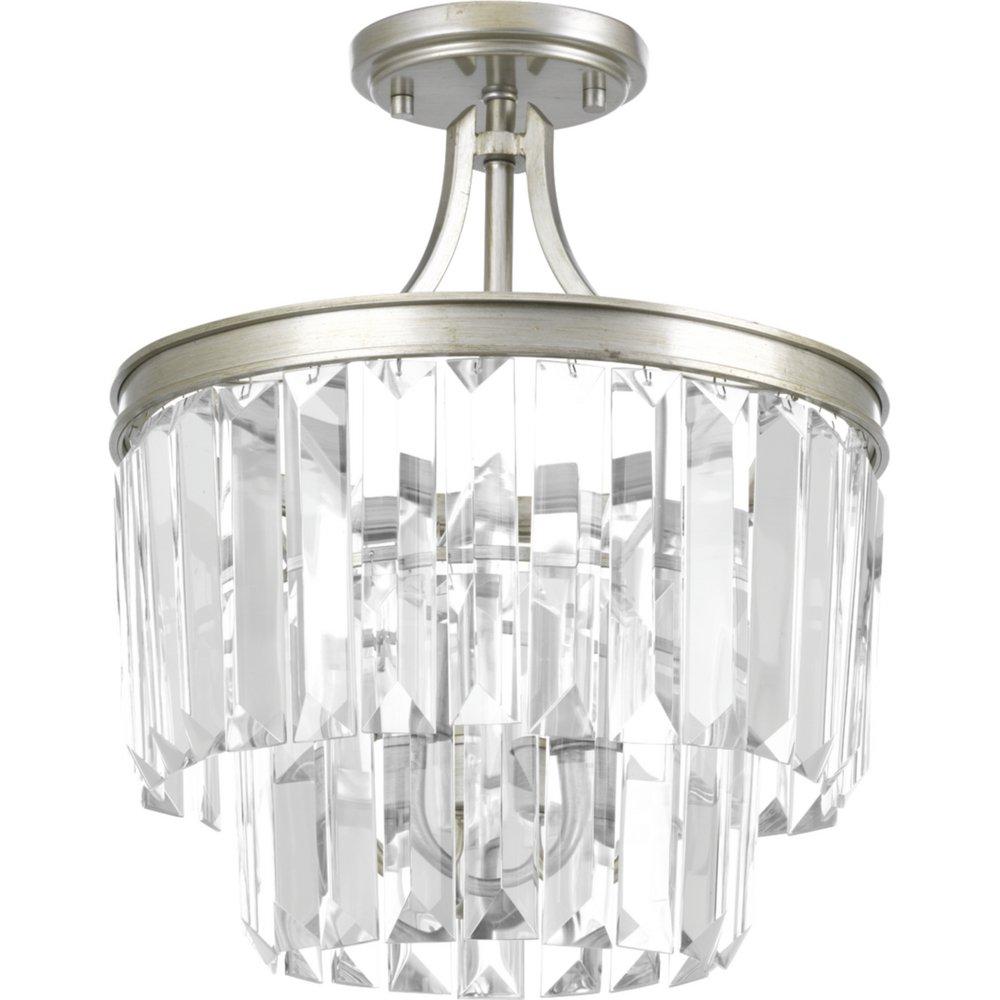 Progress Lighting Silver Ridge 15-1/2 in. 60W 3-Light Candelabra E-12 Base Incandescent Semi-Flush Mount Ceiling Fixture 