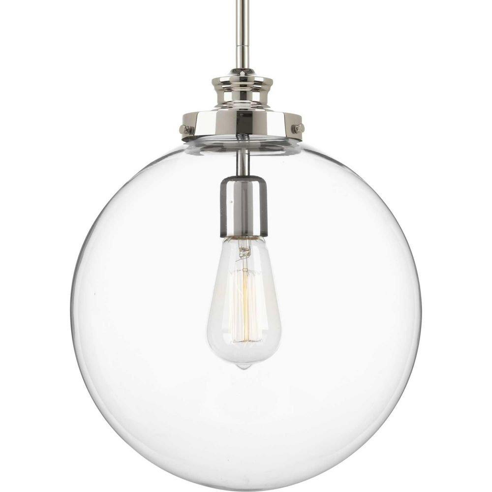Progress Lighting Polished Nickel 15 in. 100W 1-Light Medium E-26 Base Large Pendant 