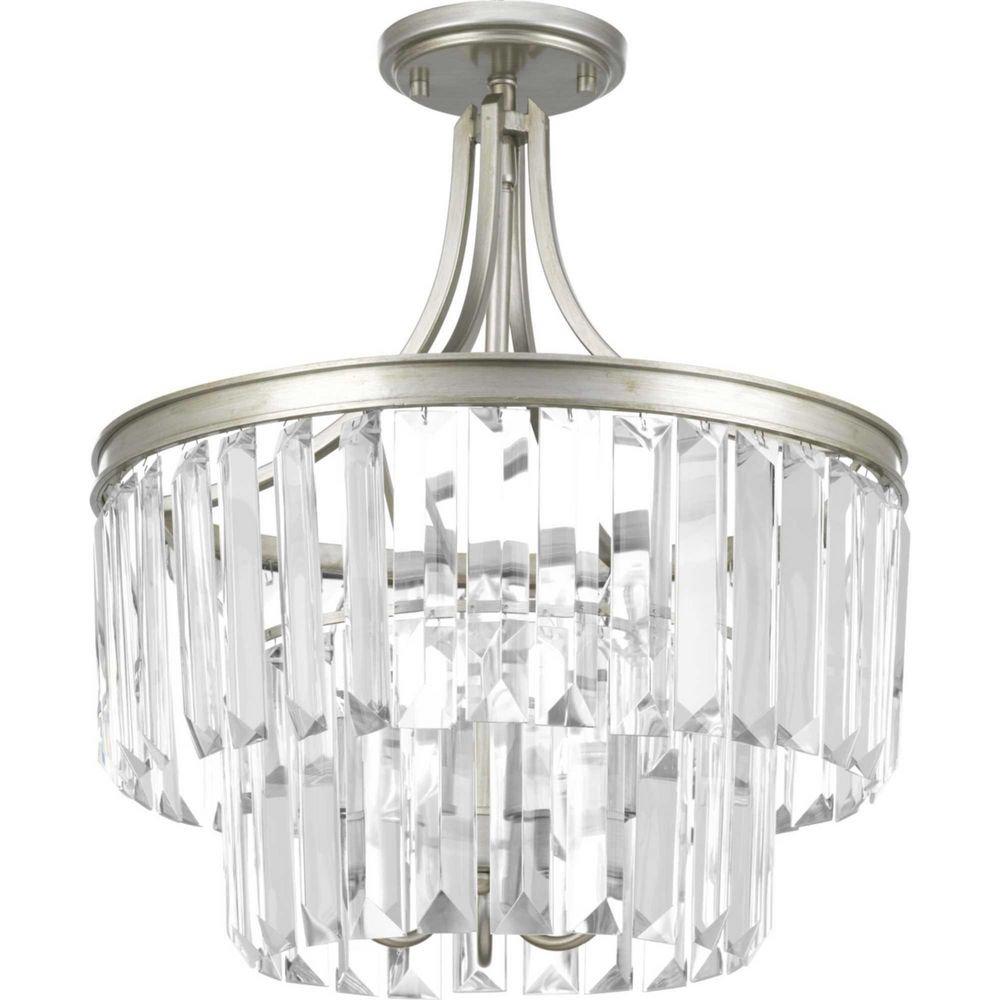 Progress Lighting Silver Ridge 16-1/4 in. 60W 3-Light Candelabra E-12 Incandescent Semi-Flush Mount Convertible Ceiling Light 