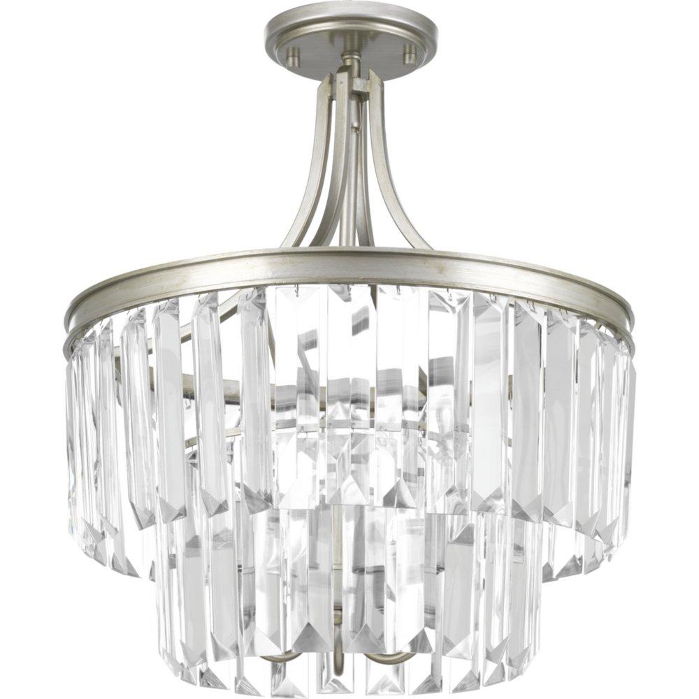 Progress Lighting Silver Ridge 19 in. 60W 3-Light Candelabra E-12 Base Incandescent Semi-Flush Mount Ceiling Fixture 