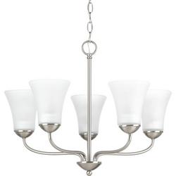 100W 5-Light Medium E-26 Base Incandescent Chandelier with Etched Glass in Brushed Nickel