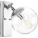 60W 1-Light Vanity Wall Fixture with Clear Glass in Polished Chrome