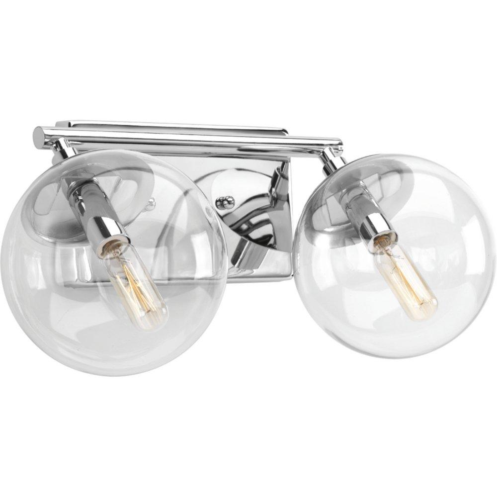 Progress Lighting Polished Chrome 60W 2-Light Vanity Wall Fixture with Clear Glass 