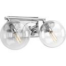 60W 2-Light Vanity Wall Fixture with Clear Glass in Polished Chrome