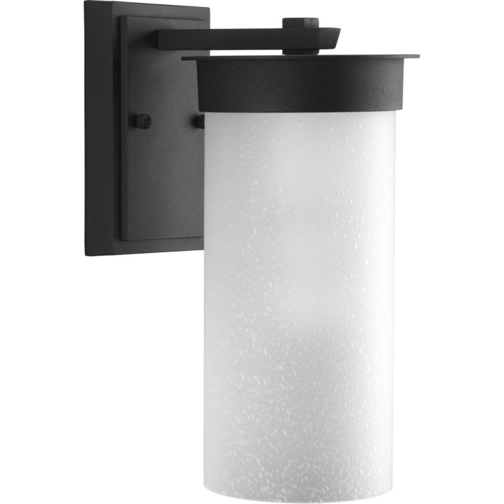 Progress Lighting Black 8-3/8 in. 100W 1-Light Outdoor Wall Sconce with Etched Seeded Glass 