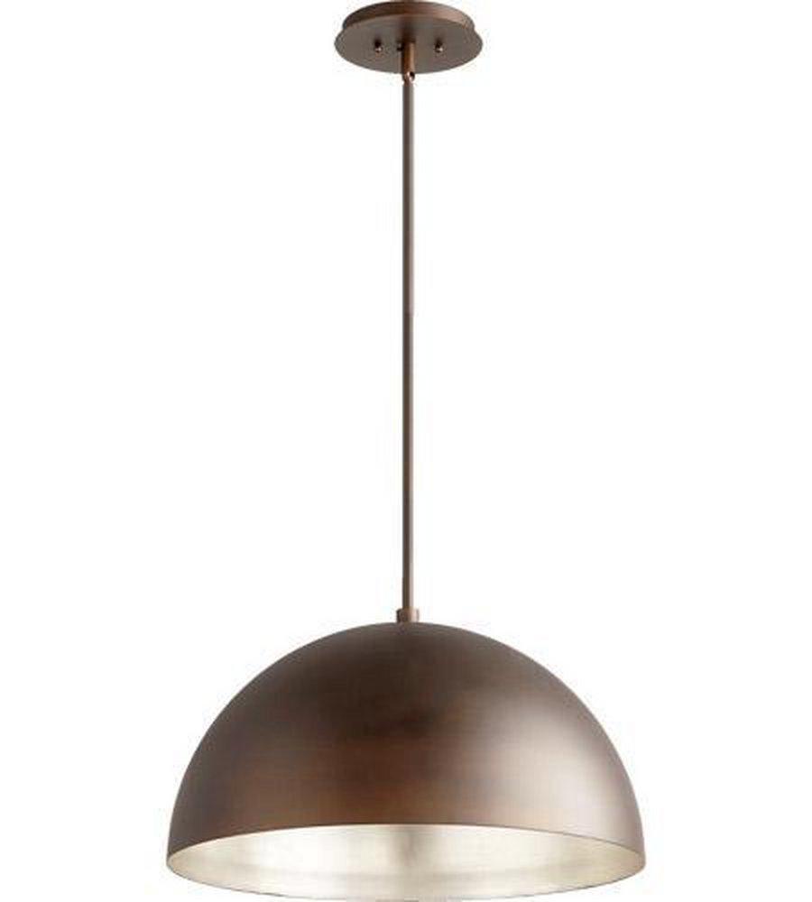 Quorum International Oiled Bronze/Aged Silver 150W 1-Light Medium E-26 Base Incandescent Pendant 