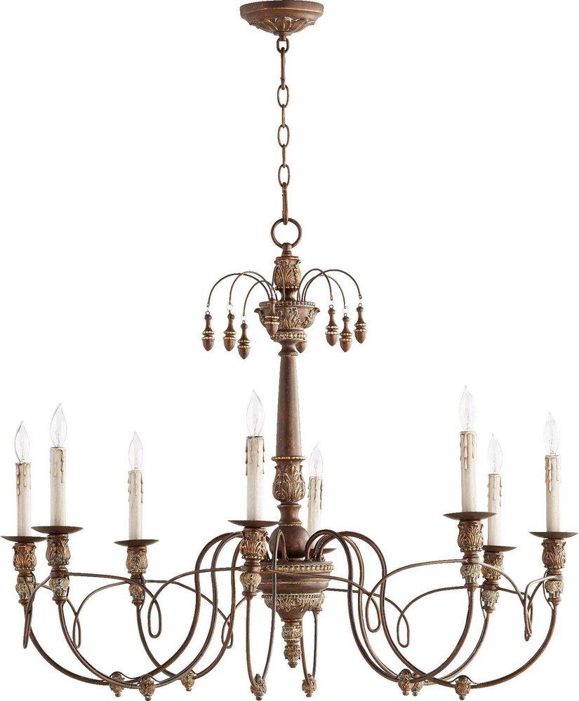 Quorum International Vintage Copper 37 in. 8-Light Candelabra E-12 Base Chandelier 