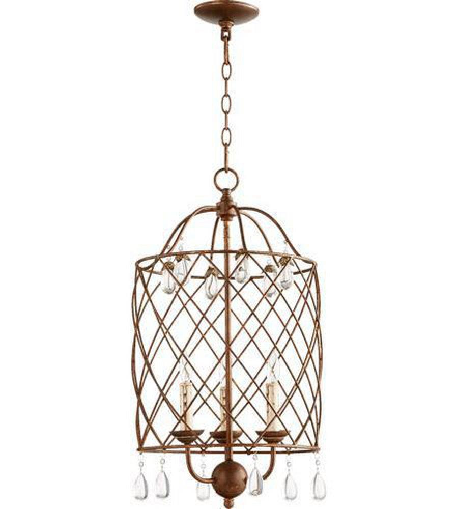 Quorum International Vintage Copper 60W 3-Light Candelabra E-12 Base Incandescent Pendant 