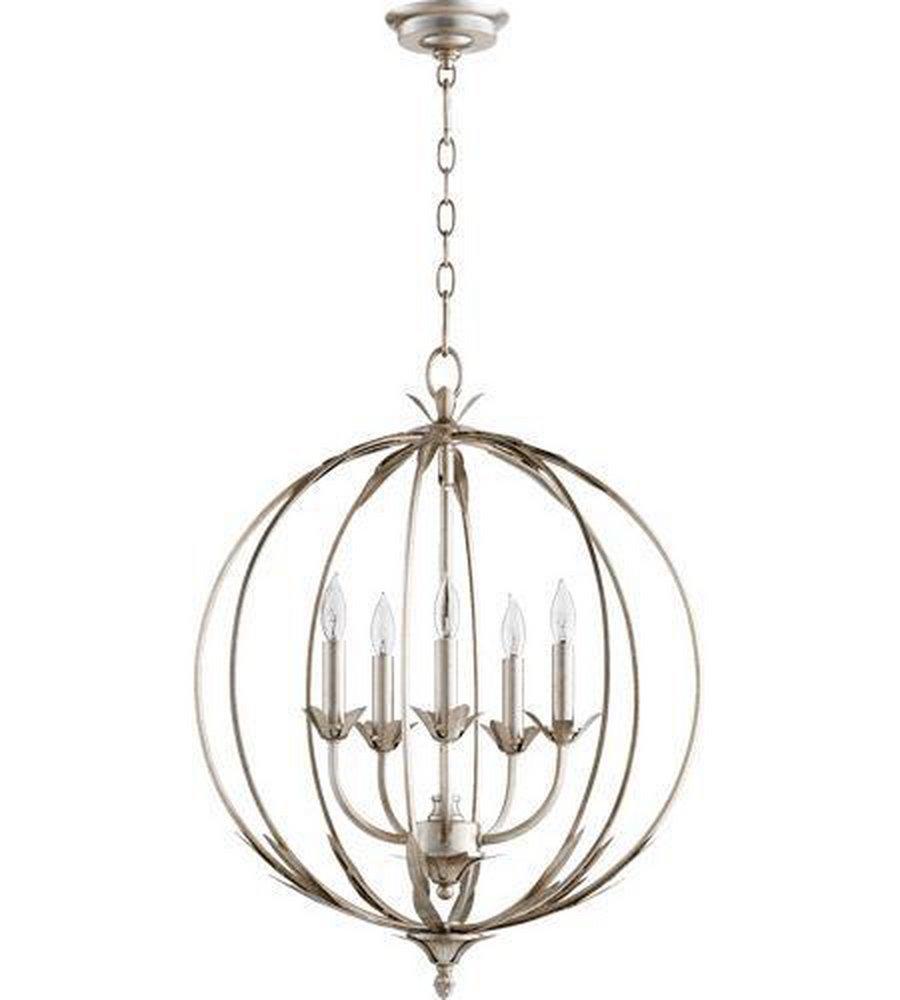 Quorum International Aged Silver 20 in. 5-Light Candelabra E-12 Base Chandelier 