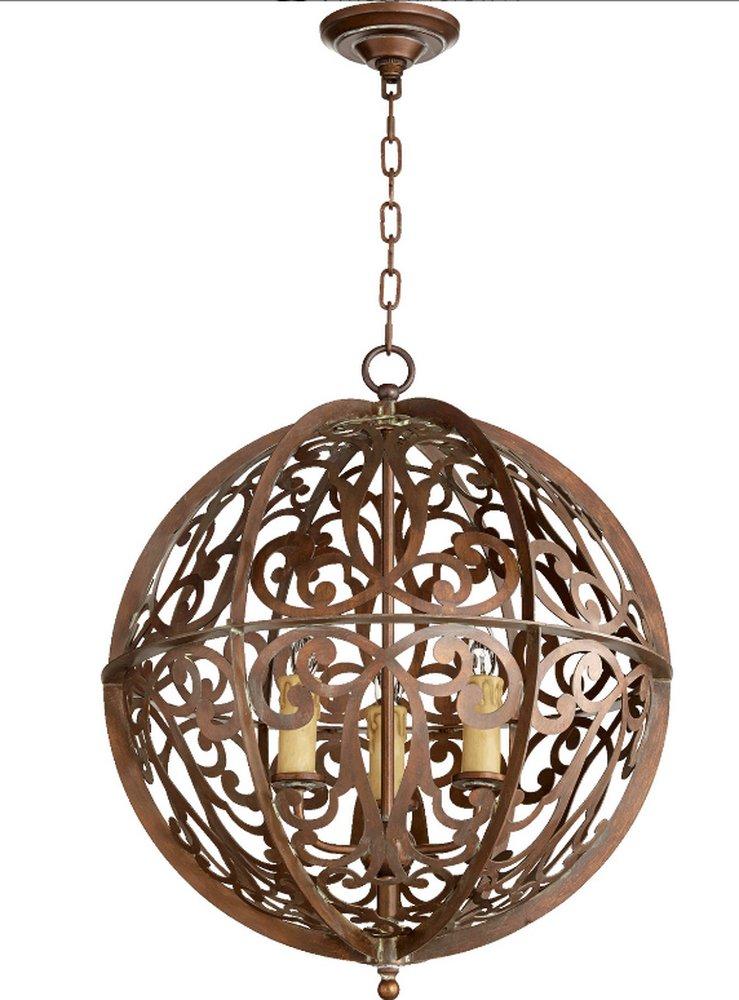 Quorum International Vintage Copper 20 in. 3-Light Candelabra E-12 Base Chandelier 