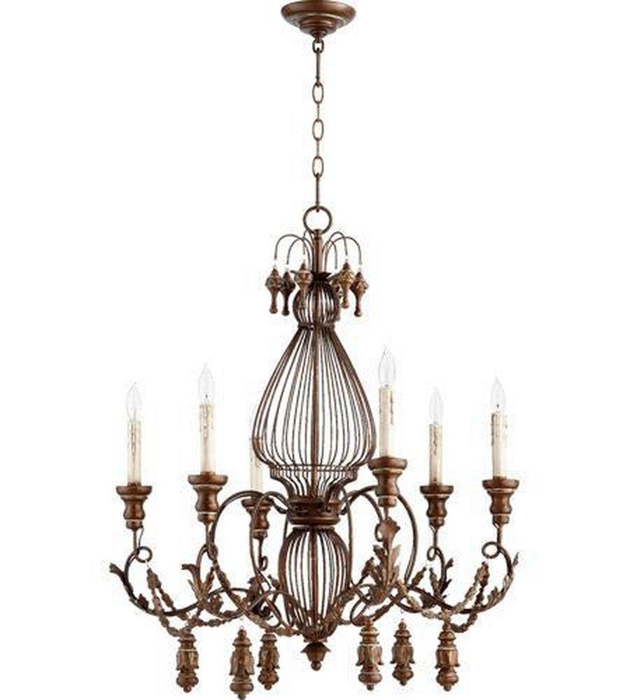 Quorum International Vintage Copper 28 in. 6-Light Candelabra E-12 Base Chandelier 