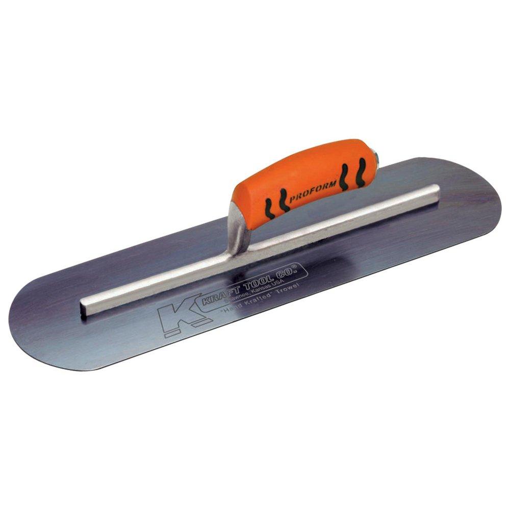 Kraft Tool Company Blue 4 in. Steel Pool Trowel with ProForm Soft Grip Handle on Long Shank 