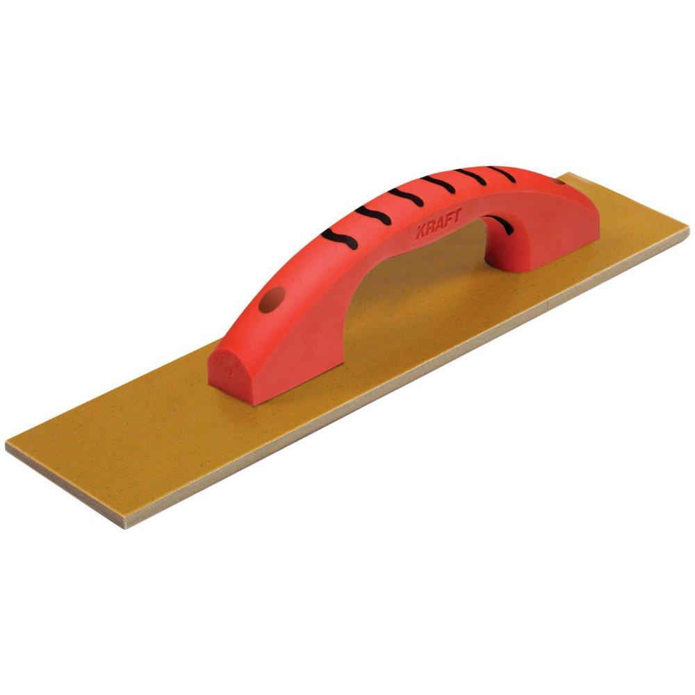 Kraft Tool Company Unlacquered Polished Brass 3-1/2 in. Square End Laminated Canvas and Resin Hand Float with ProForm Soft Grip Handle 