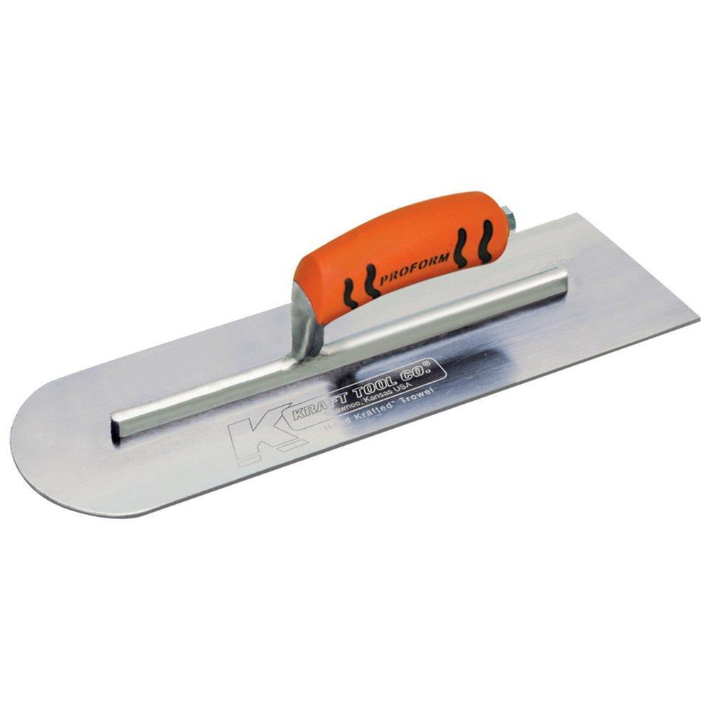 Kraft Tool Company Polished Chrome 4 in. Carbon Steel Round Front and Square Back Cement Trowel with ProForm Soft Grip Handle 