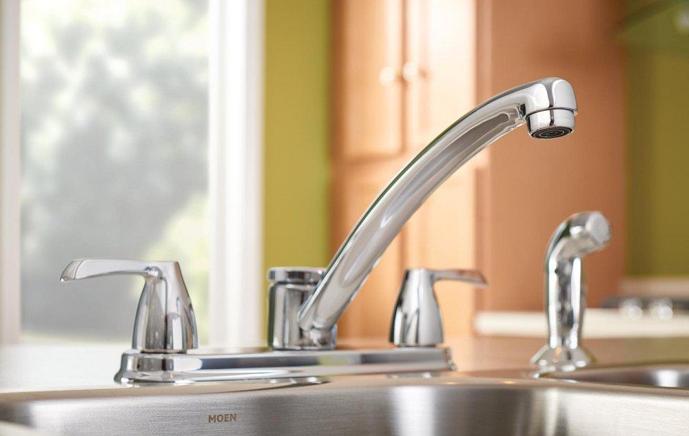 Moen Polished Chrome Low Arc Kitchen Faucet with Double Lever Handle 