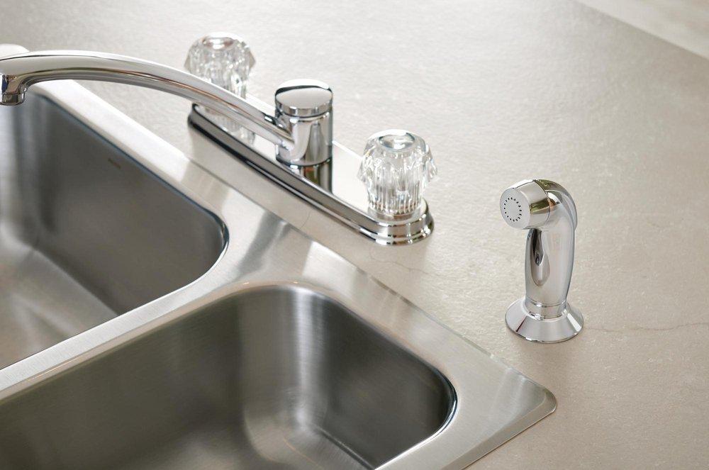 Moen Polished Chrome Low Arc Kitchen Faucet with Double Lever Handle 