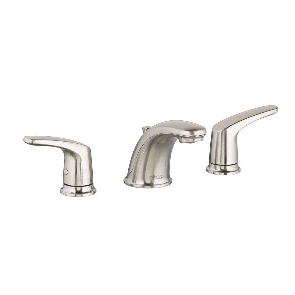 American Standard Brushed Nickel Low Arc Bathroom Faucet with 50/50 Pop-Up Drain and Double Lever Handle 