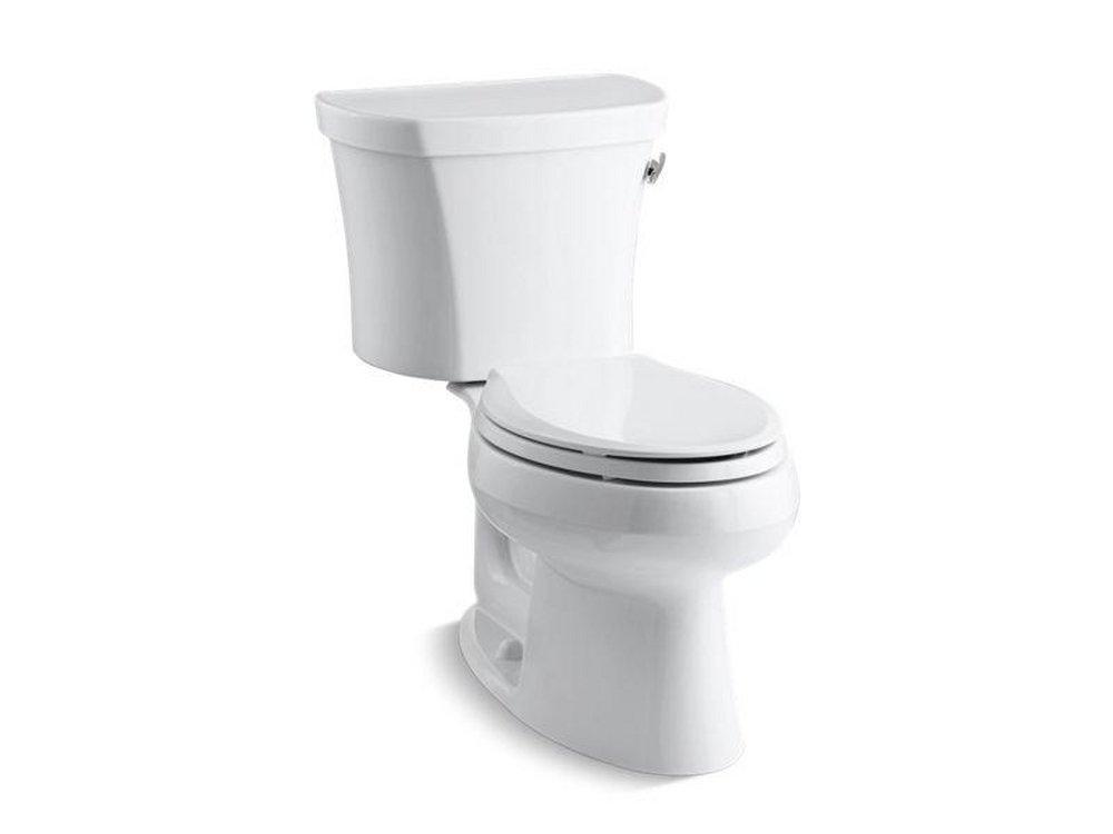 KOHLER White 1.28 gpf Elongated Toilet with Right-Hand Trip Lever, Tank Liner and Tank Cover Lock with 14 in. Rough-In 