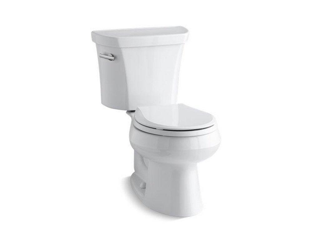 KOHLER White 1.28 gpf Round Front Toilet with Left Hand Trip Lever and Tank Liner 