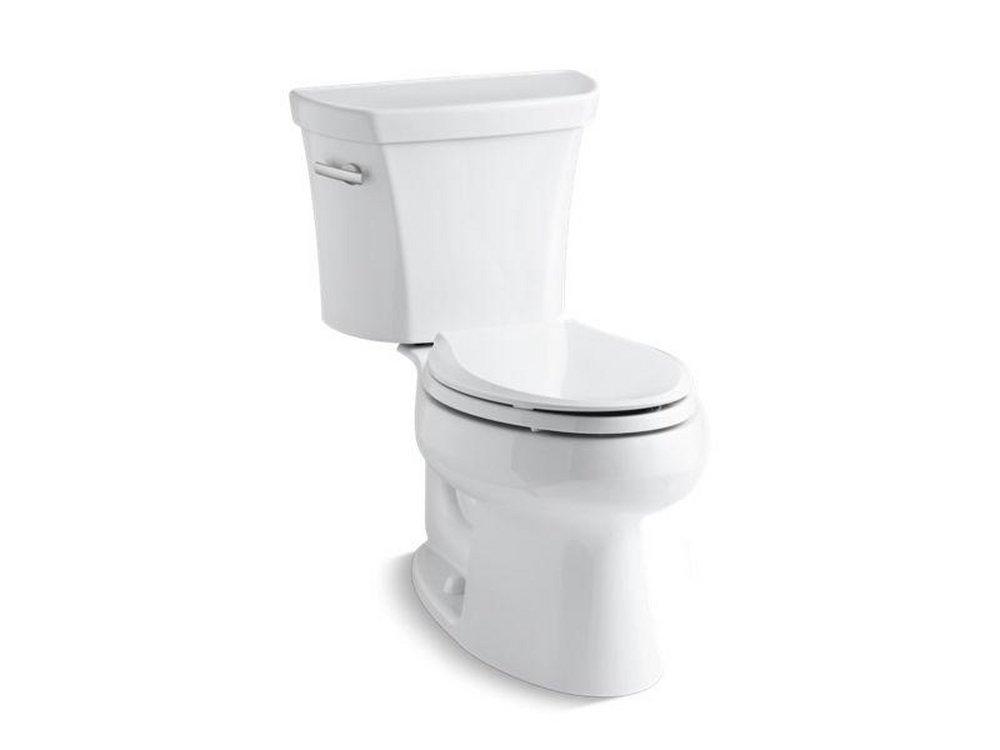 KOHLER White 1.28 gpf Elongated Toilet with Left Hand Trip Lever and Tank Cover Lock 