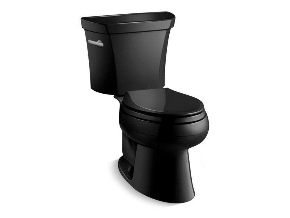 KOHLER Black Black 1.28 gpf Elongated Toilet with Left Hand Trip Lever and Tank Cover Lock 