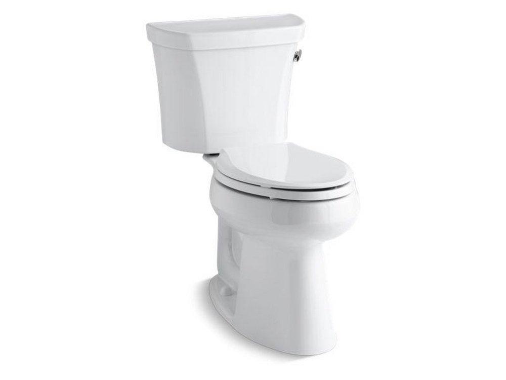 KOHLER White 1.28 gpf Elongated Toilet with Right-Hand Trip Lever, Tank Liner and Tank Cover Lock with 10 in. Rough-In 