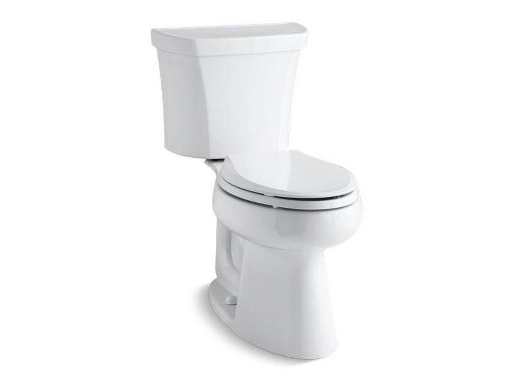 KOHLER White 31-1/4 x 29-3/4 x 18-1/8 in. 1.28 gpf 2-Piece Elongated Toilet with Right Hand Trip Lever and Tank Liner 