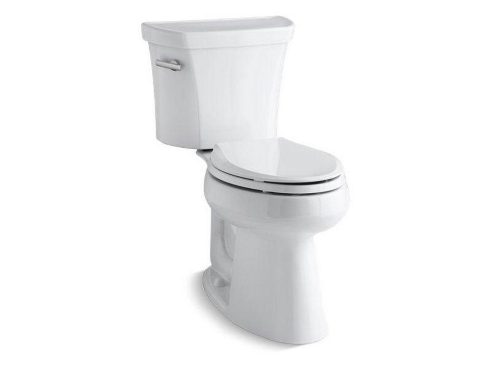 KOHLER White 1.28 gpf Elongated Toilet with Left-Hand Trip Lever and Tank Liner with 10 in. Rough-In 