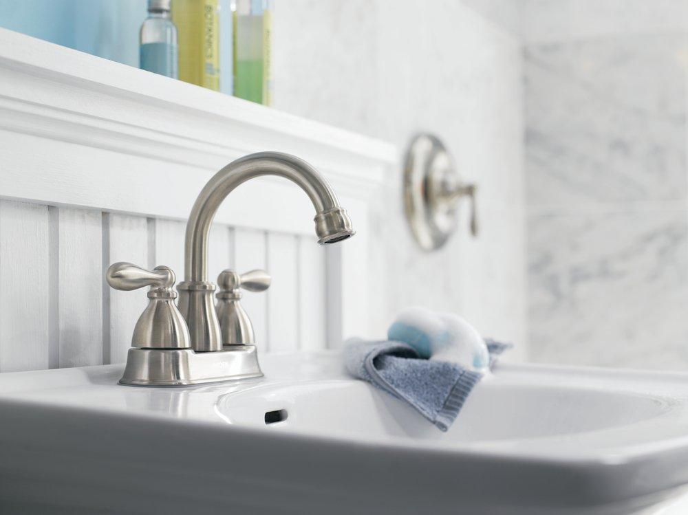 Moen Spot Resist Brushed Nickel Two Handle Centerset Bathroom Sink Faucet 