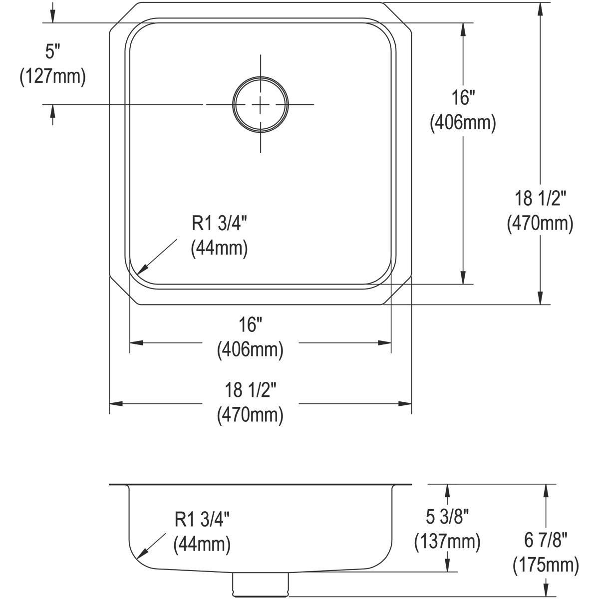 Elkay Lustertone 18-1/2 x 18-1/2 in. No Hole Stainless Steel Single Bowl Undermount Kitchen Sink 