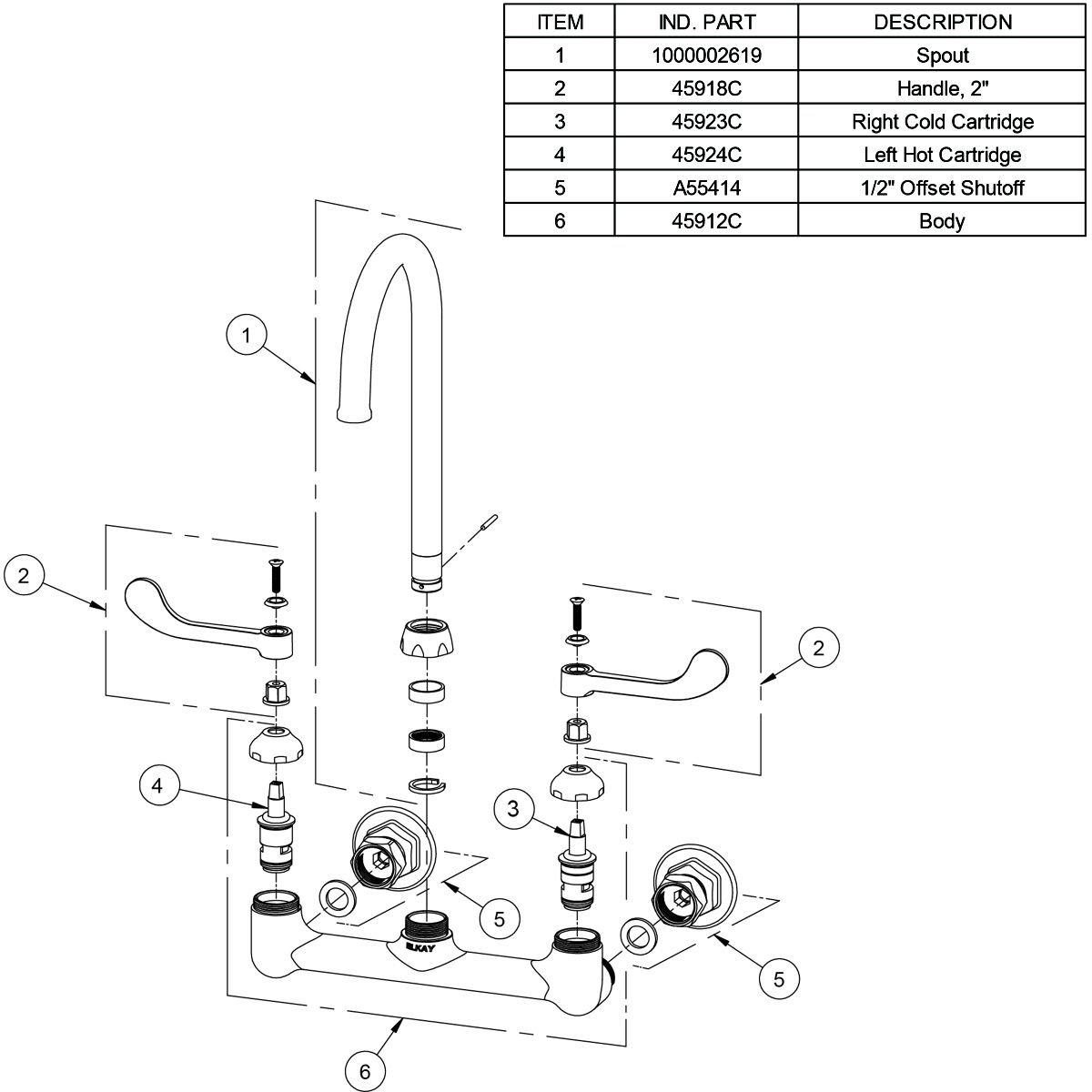 Elkay Vibrant&reg; Polished Nickel WALL MNT 8IN GN 5IN SPT LVR HNDL 2IN SHUT OFF 