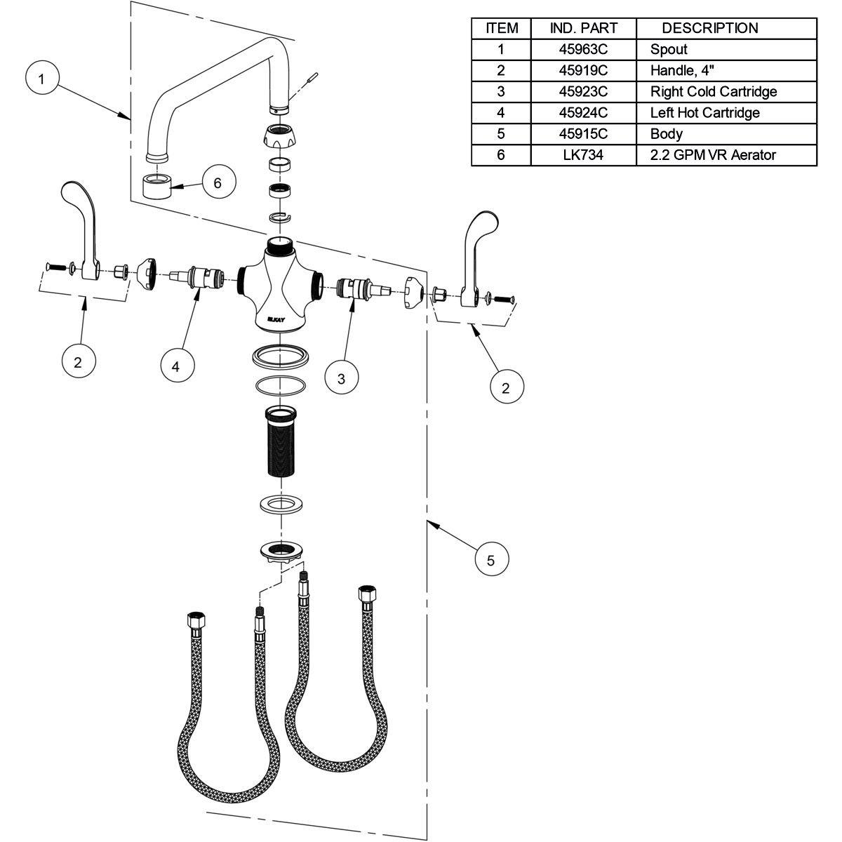 Elkay Chrome DECK MNT 1HOLE AT 12IN SPT 1PC WRIST BLD HNDL 4IN 