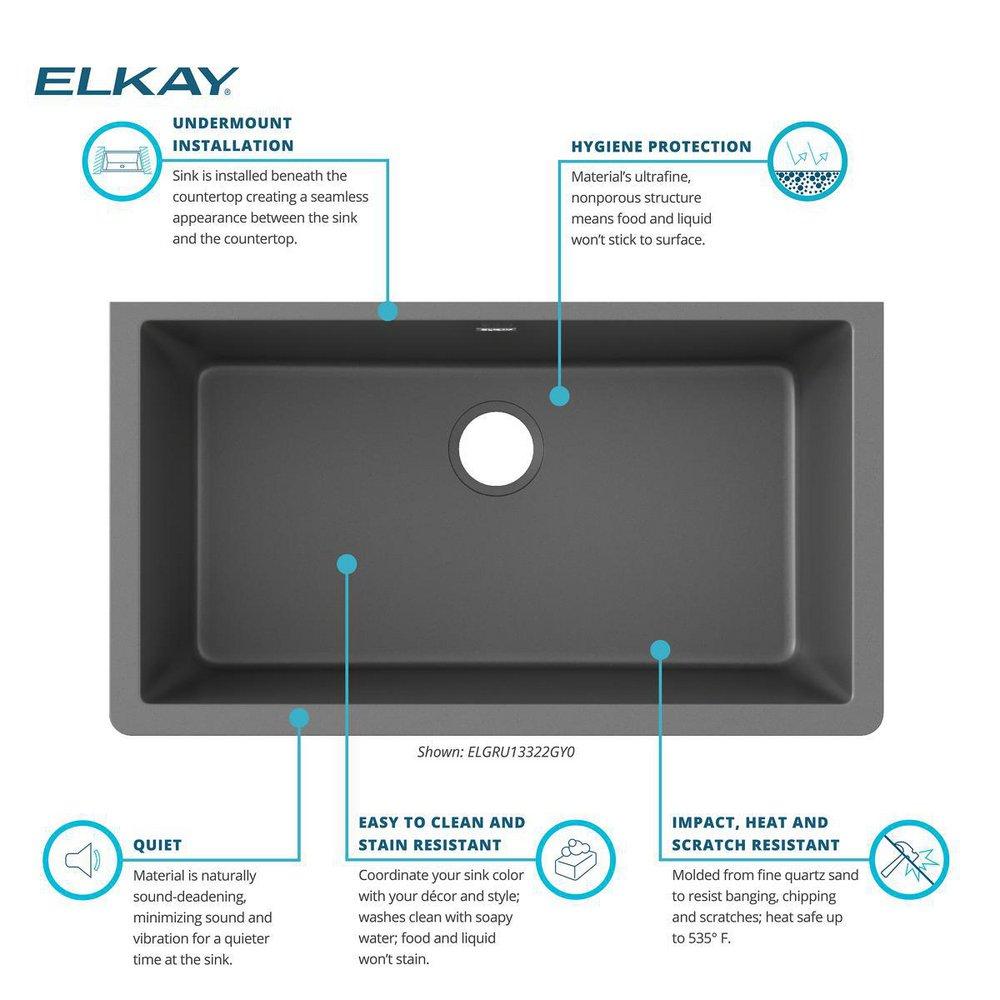 Elkay Dusk Grey 33 x 18-7/16 in. No Hole Composite Single Bowl Undermount Kitchen Sink 