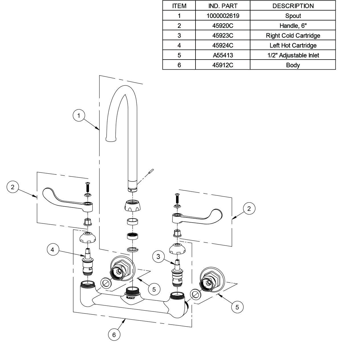Elkay Vibrant&reg; Finish WALL MNT 8IN GN 5IN SPT 1PC WRIST BLD HNDL 6IN 1/2IN HW 