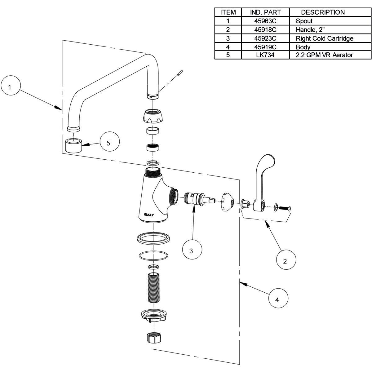Elkay Polished Chrome 1.5 gpm 1 Hole Deck Mount Institutional Sink Faucet with Single Lever Handle 